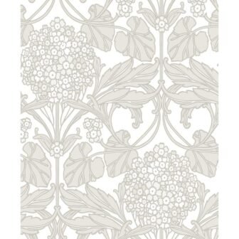 Pale Oak and Pearl Floral Hydrangea Unpasted Nonwoven Paper Wallpaper Roll 57.5...
