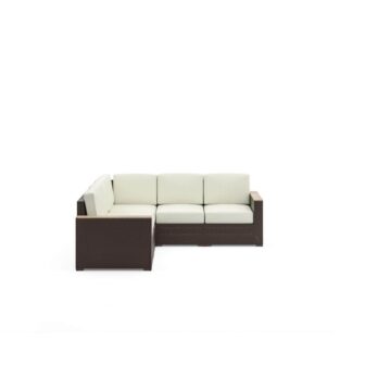 Palm Springs Brown 5 Piece Wicker Rattan Outdoor Sectional with Tan Cushions