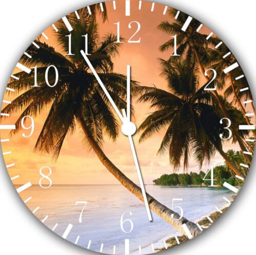 Palm Tree Sunset Beach Frameless Borderless Wall Clock Nice Gifts or Decor Y34