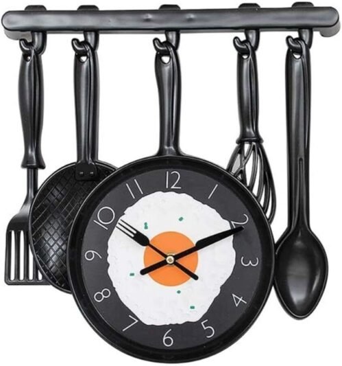 Pan Wall Mounted Clock Plastic with Fried Egg Kitchen Decorative Frying Pan