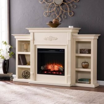 Parekah 70.25 in. Touch Panel Electric Fireplace in Ivory