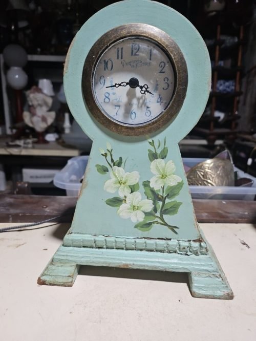 Parfums De Fleurs French Country Table Top Mantle Wood CLOCK Hand Painted 10"