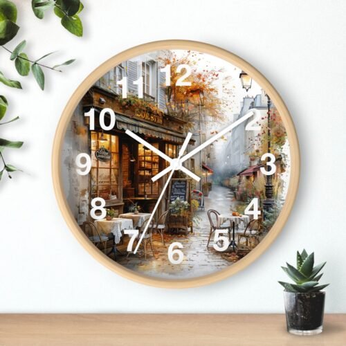 Paris Cafe Back Streets Bakeries Food Shopping Wall Clock All Wood Frame
