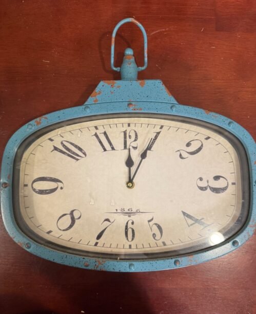 Parisian Chic Wall Clock - 1865 Distressed Metal, Blue, Faux Vintage Home Piece