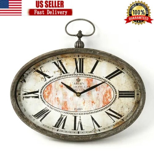 Paris Oval Wall Clock Vintage Analog LivingRoom Accurate Home Battery Operated