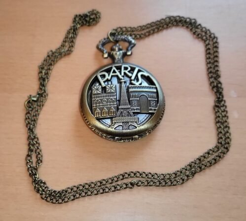 Paris Pocket Watch France Europe Old Eiffel Tower Fob Chain Clock Olympics 2024