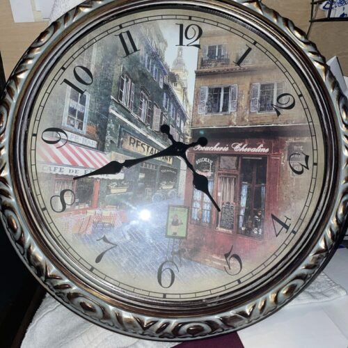 Paris street scene Vintage 16" Wall Clock Tested Battery Operated