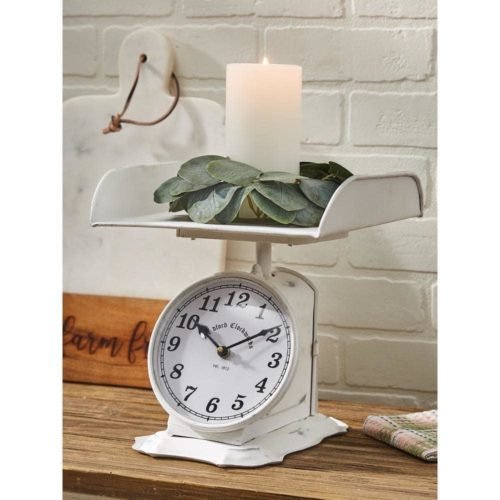 Park Designs Table Clocks 12" Farmhouse Baby Scale Metal Framed Round White
