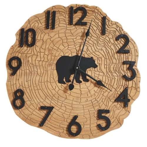 Park Designs Wall Clocks 24" Bear Wood Slice Irregular Analog Mechanical Black