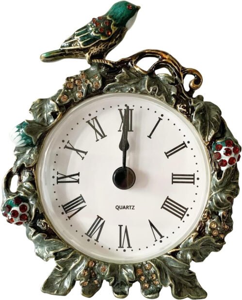 Pasiir Vintage Mini Analog Table Clock, Silent Small Table Clock with Hand-Paint