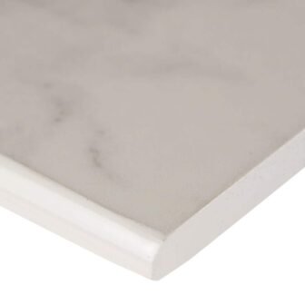 Pavia Carrara Bullnose 3 in. x 24 in. Polished Porcelain Wall Tile...
