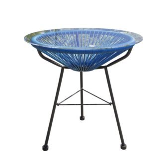Peacock Blue Round Wicker Outdoor Side Table with Round Glass Top