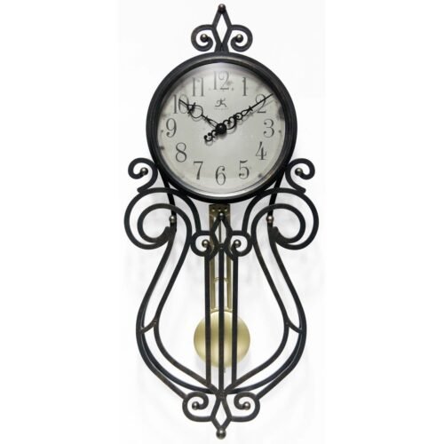 Pendulum 20 inch Wall Clock Wrought Iron Antique Style Grey/Black 20 x 2.5 x 9