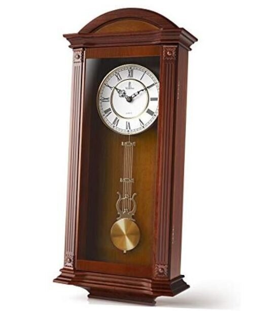 Pendulum Wall Clock Battery Operated - Large, Wooden Hanging Medium Wood