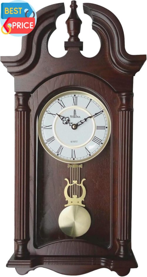 Pendulum Wall Clock Battery Operated - Wooden Hanging Grandfather Wall Clock wit
