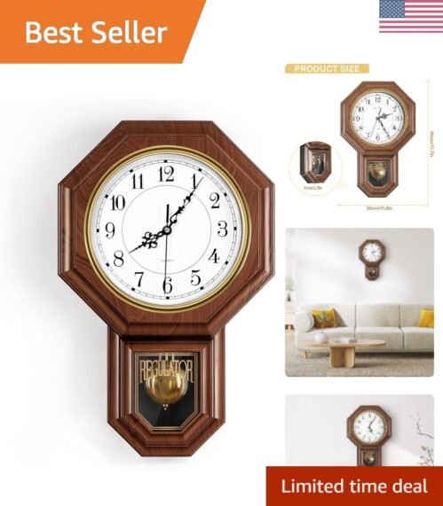 Pendulum Wall Clock Battery Operated, Imitation Wood Plastic Regulator Clock ...