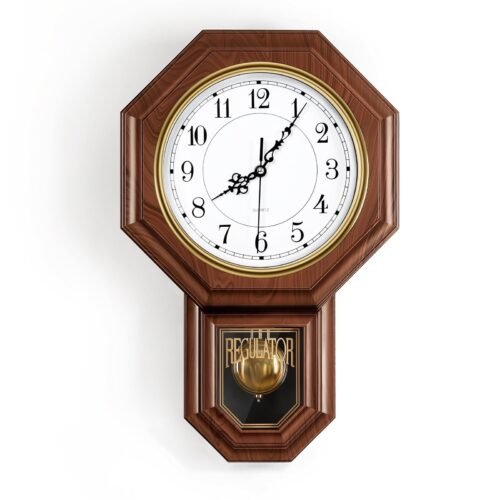 Pendulum Wall Clock Battery Operated, Imitation Wood Plastic Regulator Clock ...
