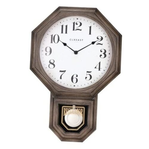 Pendulum Wall Clock, Large Schoolhouse Regulator Dark Grey Oak/Faux Wooden