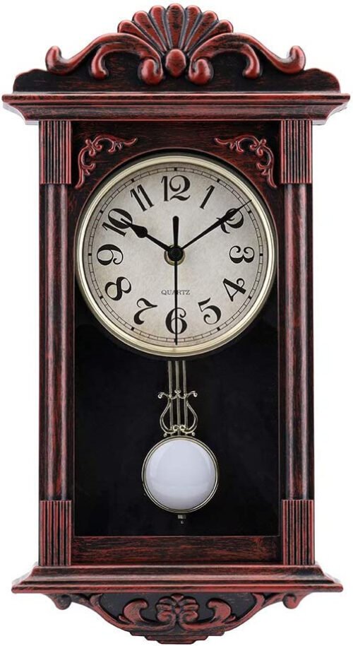 Pendulum Wall Clock Retro Quartz Decorative Battery Operated Wall Clock for Room