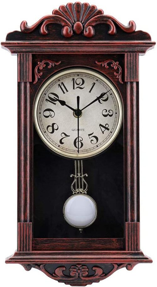 Pendulum Wall Clock Retro Quartz Decorative Battery Operated Wall Clock for Room