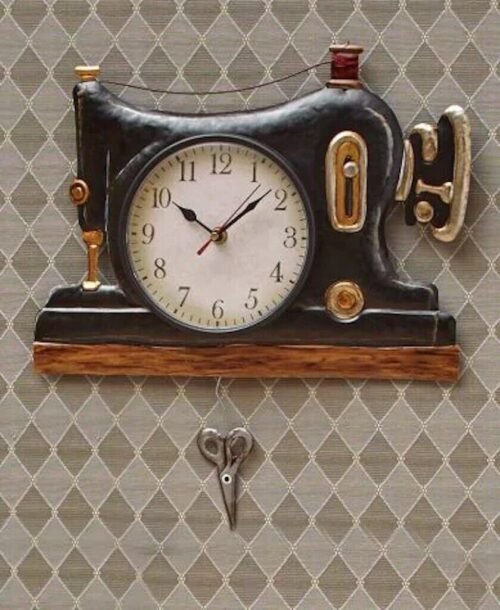 Pendulum Wall Clock Retro Sewing Machine Shaped Vintage Analog Time Piece Decor