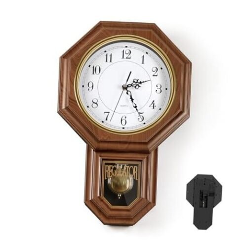 Pendulum Wall Clocks Battery Operated, Wood-Looking Plastic Regulator Clock