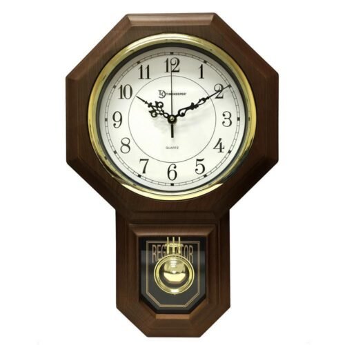 Pendulum Wall Schoolhouse Clock Westminster Chime Faux Wood 18.5 in. x 11.25 in.