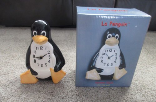 Penguin Ceramic Table, Wall, Desk Clock in the Style of Linux Tux, NEW in Box
