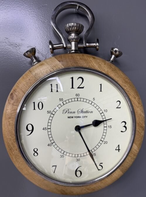 PENN STATION NEW YORK CITY Round Wood and Metal 13” Pocket Watch Wall Clock
