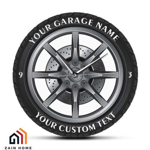 Personalized Car Tire Wheel Printed LED Wall Clock Mechanic Gift for Workshop