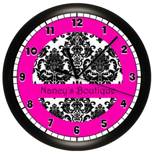 Personalized Clock - Damask, Pink and Black, Damask Pattern, Flower Pattern