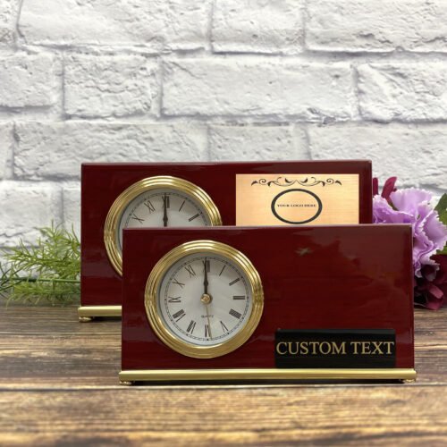 Personalized Clock Horizontal Desk Rosewood Piano Laser Engraved Office Clock
