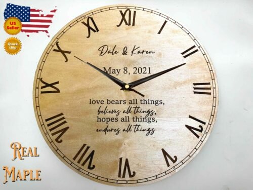 PERSONALIZED Engraved Clock Wedding Gift Anniversary Furniture Handcrafted Decor