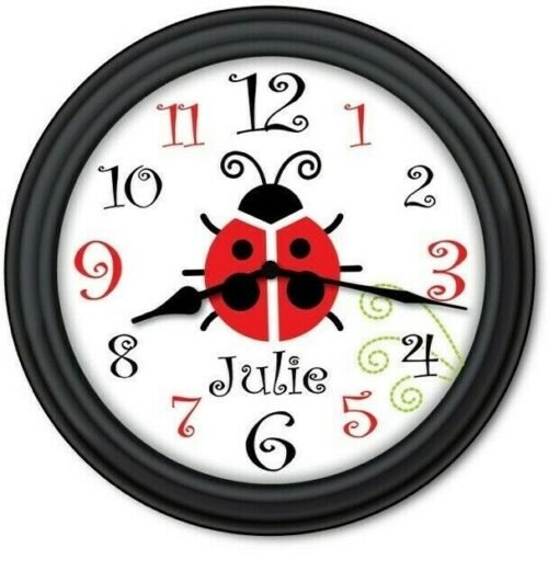 Personalized Ladybug WALL CLOCK - Nature Garden Kitchen Bedroom Decor Cute GIFT