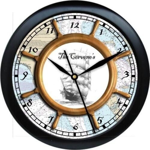 Personalized Nautical Wheel 2 Wall Clock Coastal Decor Gift Vintage 0724