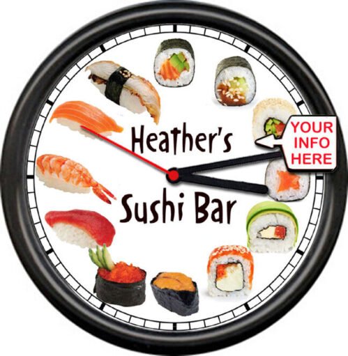 Personalized Sushi Lover Bar Sashimi Japanese Cafe Asian Cuisine Sign Wall Clock
