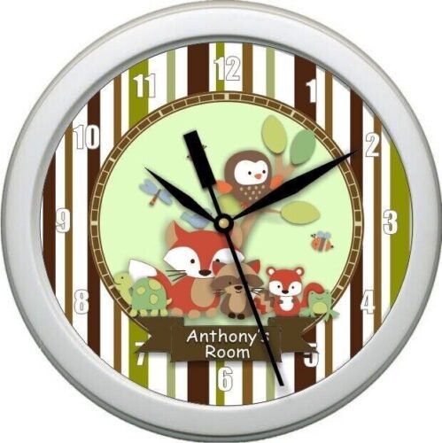 Personalized Tree Top Animals Woodland Wall Clock Nursery Baby Decor Gift 0724