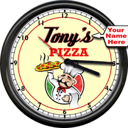 Personalized Your Name Kitchen Pizza Restaurant Italian Chef Sign Wall Clock