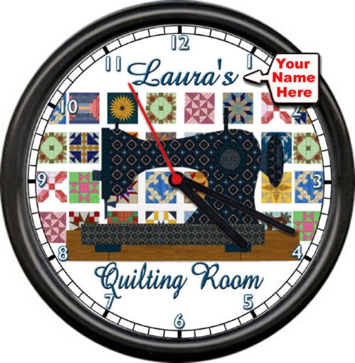 Personalized Your Name Quilting Room Sewing Seamstress Machine Sign Wall Clock