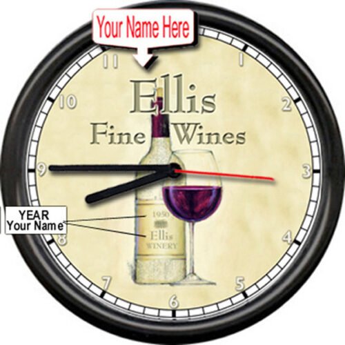 Personalized Your Name Winery Vintage Yr Wine Cellar Bottle Bar Sign Wall Clock