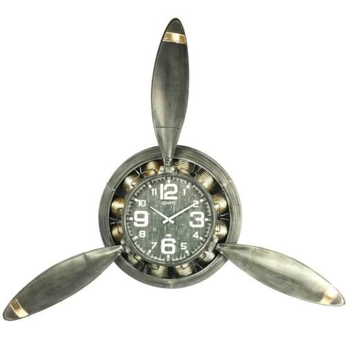 Peterson Artwares Airplane Propeller Wall Decor Clock 52.8 inH Metal in Rusty
