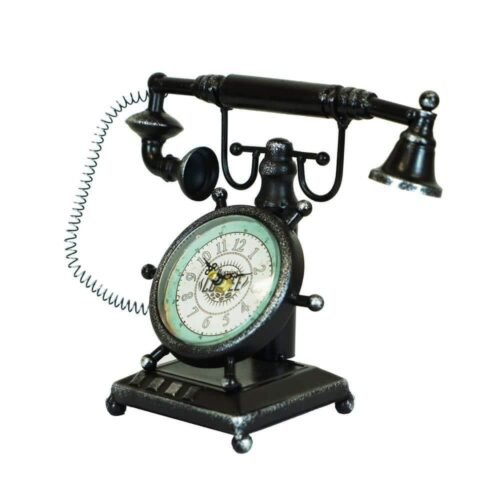 Peterson Artwares Telephone Table Clock Classic Vintage Analog Non-ticking Metal