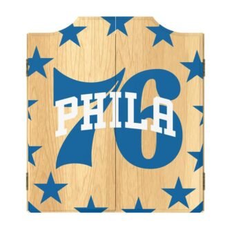 Philadelphia 76ers Fade 20.5 in. Dart Board with Cabinet, Darts and Scoreboards