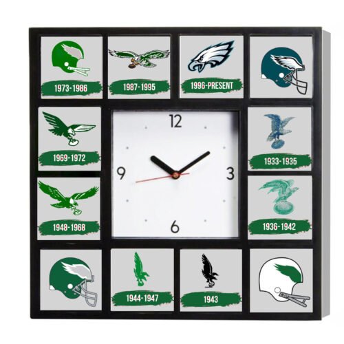 Philadelphia Eagles History Big Square Clock with 12 pictures