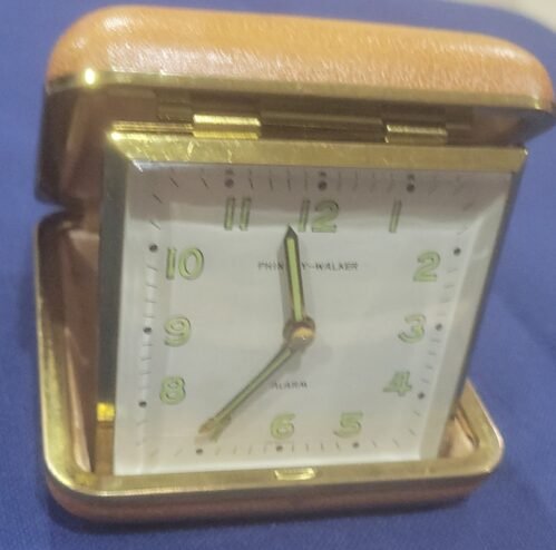 Phinney-Walker Travel Alarm Clock Germany-Vintage 1960’s-1970's -Tested/Works
