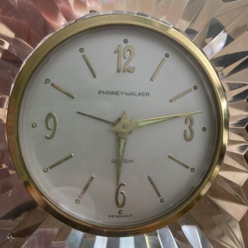 PHINNEY WALKER Vintage MCM Clear Lucite Starburst Working Alarm Clock - Germany