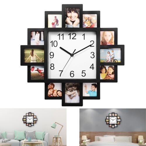 Photo Frame Clock 12-Picture Display Wall Clock Photowall Home Bedroom Decor