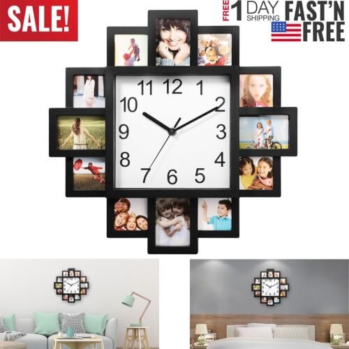 Photo Frame Clock Picture Collage Wall Hanging Clock Decoration Christmas Gift