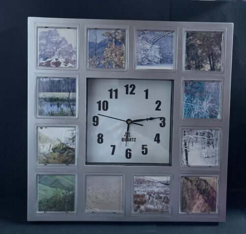 Frame Wall Clock 12 Pc Display 10 3/4” By 10 3/4” Square Quartz Clock