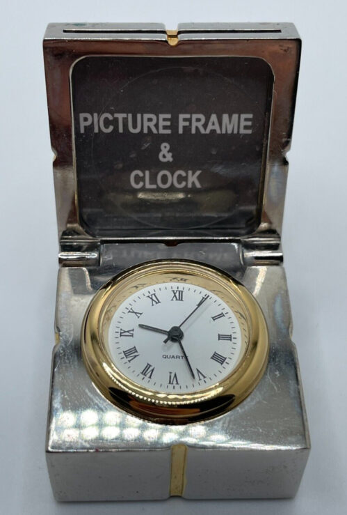 Frame Present Desk Clock Roman Numerals Two Tone Case Quartz Analog